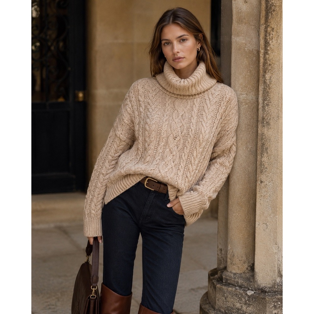 Lauren Ralph Lauren Fisherman Sweater Cable Knit Turtleneck Heritage L